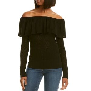 TANYA Taylor black wool sweater pointelle Off the shoulders small